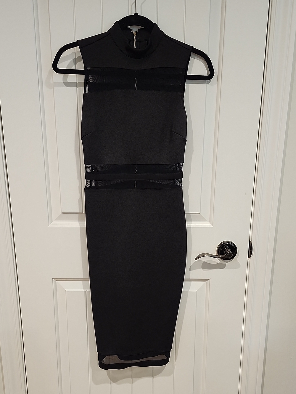 Marciano Black Sleeveless Midi Dress with Sheer Insets
